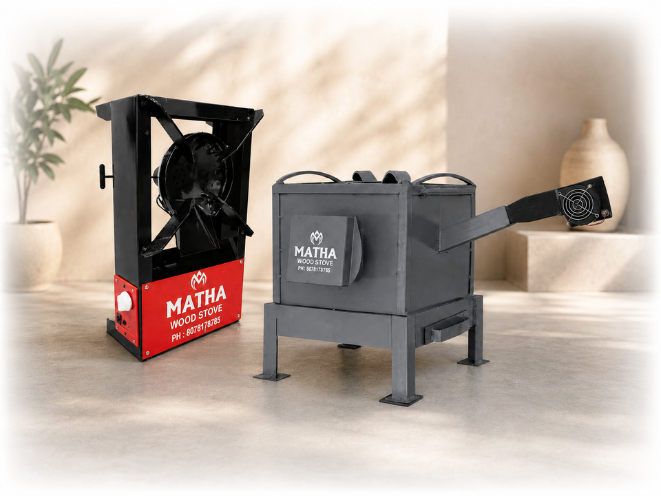 Black Matha wood stove with fire